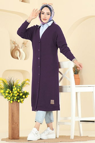 moda selvim Cardigan 6038TEG847 Purple - Thumbnail