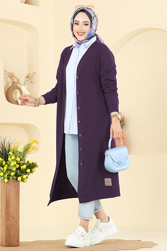 moda selvim سترة خفيفة أرجواني 6038TEG847 - Thumbnail