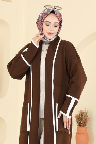 moda selvim Cardigan 7065BRZ597 Brown - Thumbnail