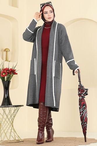 moda selvim Cardigan 7065BRZ597 Gray - Thumbnail