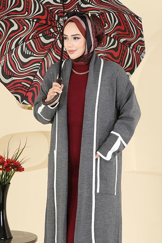 moda selvim Cardigan 7065BRZ597 Gray - Thumbnail