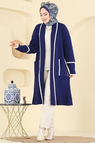 moda selvim Cardigan 7065BRZ597 Light Navy Blue - Thumbnail