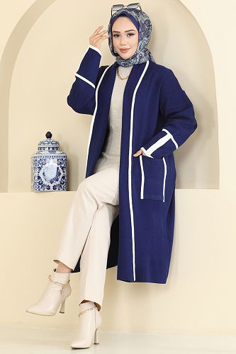 moda selvim Cardigan 7065BRZ597 Light Navy Blue - Thumbnail