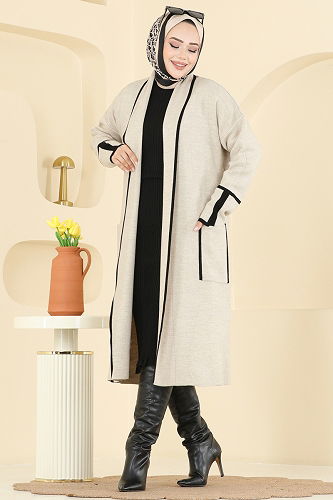 moda selvim Cardigan 7065BRZ597 Stone - Thumbnail
