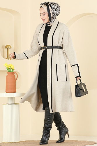 moda selvim Cardigan 7065BRZ597 Stone - Thumbnail