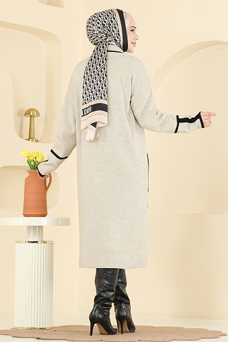 moda selvim Cardigan 7065BRZ597 Stone - Thumbnail