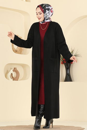 moda selvim Cardigan 7145BRZ597 Black - Thumbnail