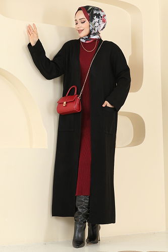 moda selvim Cardigan 7145BRZ597 Black - Thumbnail