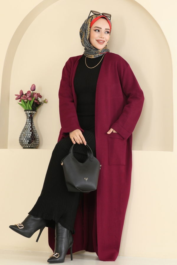 Modaselvim سترة كارديجان سترة خفيفة خمري 7145BRZ597