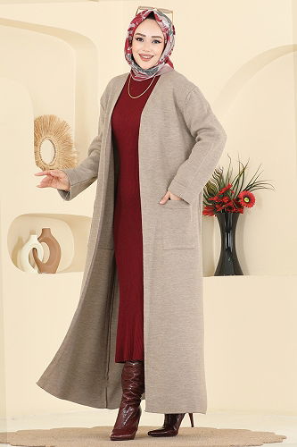 moda selvim سترة خفيفة بيج غامق 7145BRZ597 - Thumbnail