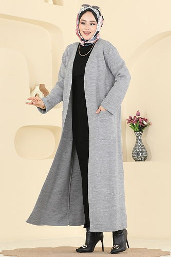 moda selvim Cardigan 7145BRZ597 Gray - Thumbnail