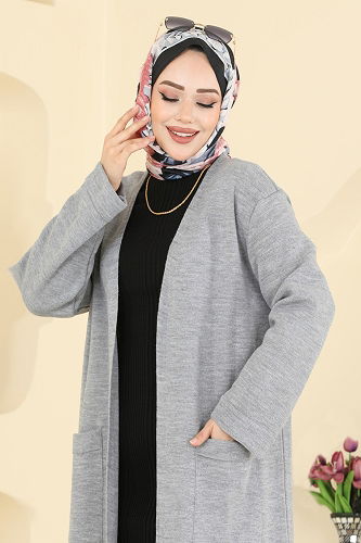 moda selvim سترة خفيفة رمادي 7145BRZ597 - Thumbnail
