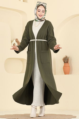 moda selvim سترة خفيفة اخضر عفني 7145BRZ597 - Thumbnail