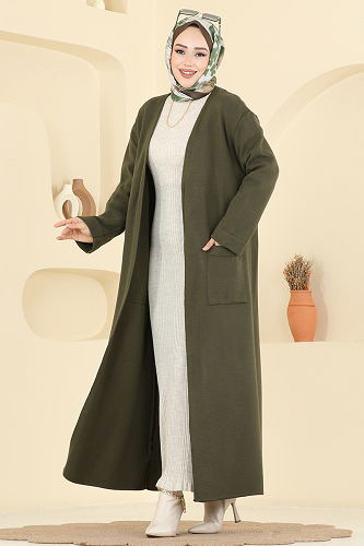 moda selvim سترة خفيفة اخضر عفني 7145BRZ597 - Thumbnail