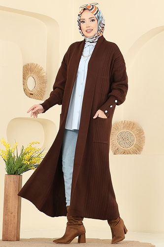 moda selvim Cardigan 7146BRZ597 Brown - Thumbnail
