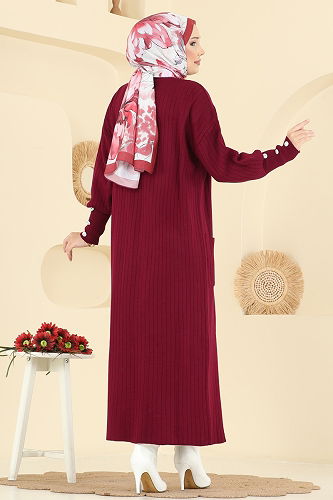 moda selvim Cardigan 7146BRZ597 Burgundy - Thumbnail