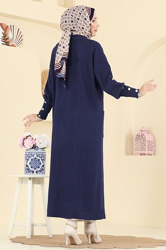 moda selvim Cardigan 7146BRZ597 Dark Navy Blue - Thumbnail