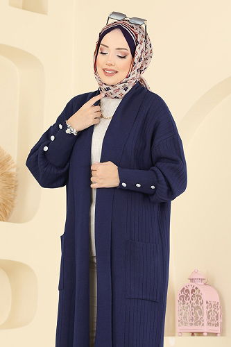 moda selvim Cardigan 7146BRZ597 Dark Navy Blue - Thumbnail