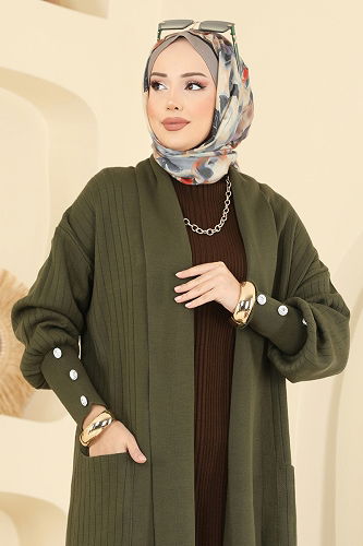 moda selvim Cardigan 7146BRZ597 Khaki - Thumbnail