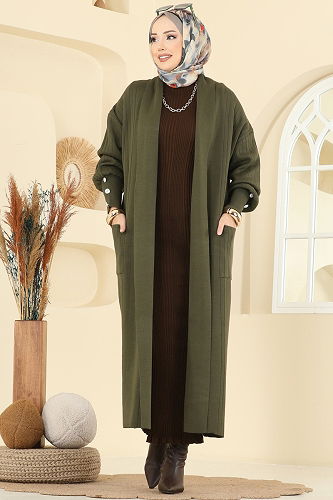 moda selvim سترة خفيفة اخضر عفني 7146BRZ597 - Thumbnail