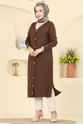 moda selvim سترة خفيفة بني 7927KLB1050 - Thumbnail