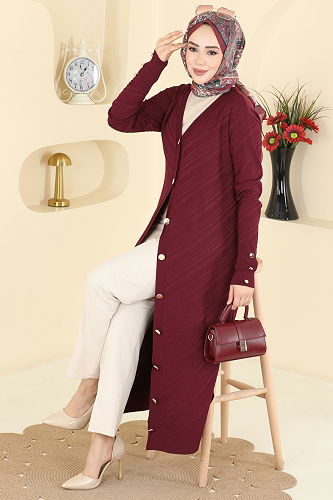 moda selvim Cardigan 7927KLB1050 Burgundy - Thumbnail