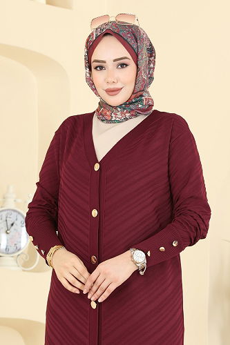 moda selvim سترة خفيفة خمري 7927KLB1050 - Thumbnail