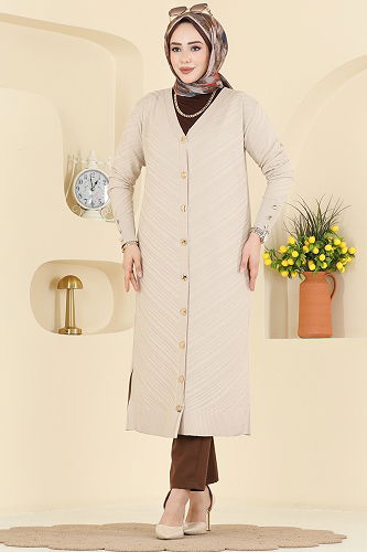 moda selvim سترة خفيفة كريمي 7927KLB1050 - Thumbnail