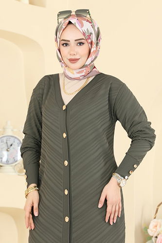 moda selvim Cardigan 7927KLB1050 Khaki - Thumbnail