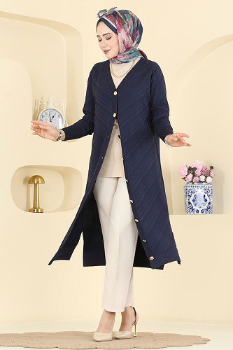 moda selvim سترة خفيفة كحلي 7927KLB1050 - Thumbnail