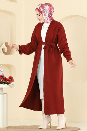 moda selvim Cardigan 8090KLB1050 Burgundy - Thumbnail