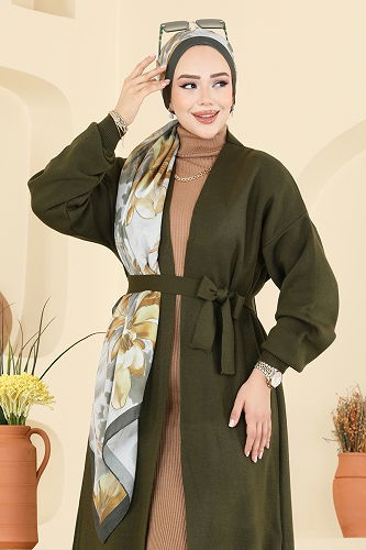moda selvim Cardigan 8090KLB1050 Khaki - Thumbnail