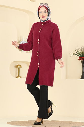 moda selvim Cardigan 8092KLB1050 Burgundy - Thumbnail