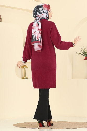 moda selvim سترة خفيفة خمري 8092KLB1050 - Thumbnail