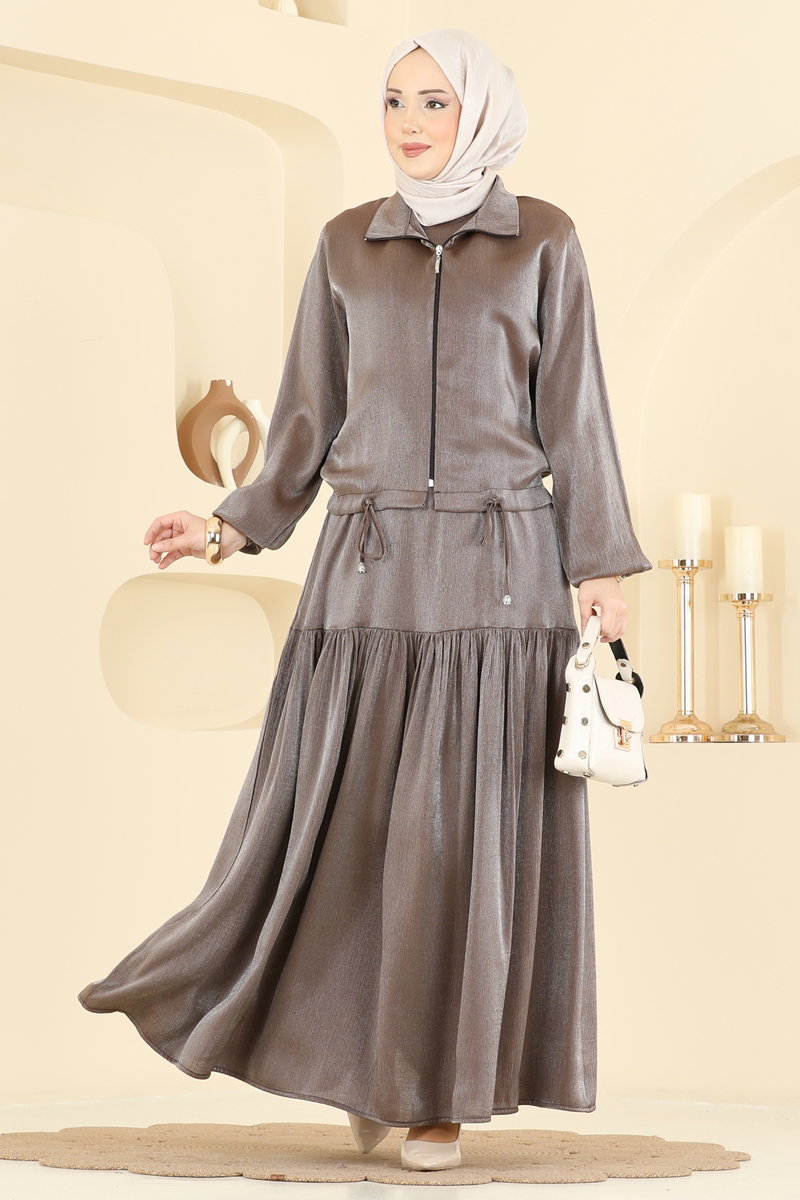 Ceket Detaylı 2 li Elbise 0353ERK1158 Kahve - Moda Selvim