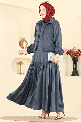 moda selvim Ceket Detaylı 2 li Elbise 0353ERK1158 Laci - Thumbnail