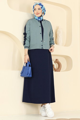 moda selvim Ceket Detaylı 2 li Elbise 2858SL432 Mint&Laci - Thumbnail