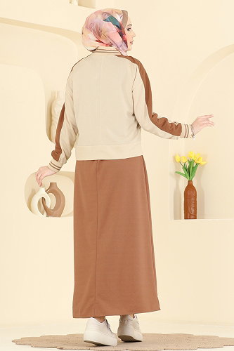 moda selvim Ceket Detaylı 2 li Elbise 2858SL432 Taş&Pudra Vizyon - Thumbnail