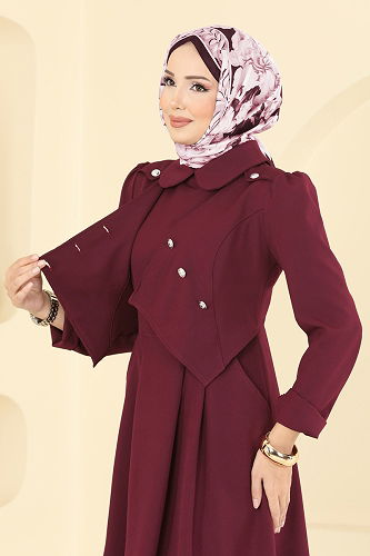moda selvim Ceket Detaylı Dabıl Elbise 2743SL432 Açık Bordo - Thumbnail