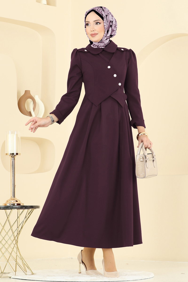 Ceket Detaylı Dabıl Elbise 2743SL432 Açık Mürdüm