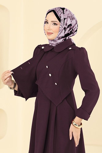 moda selvim Ceket Detaylı Dabıl Elbise 2743SL432 Açık Mürdüm - Thumbnail