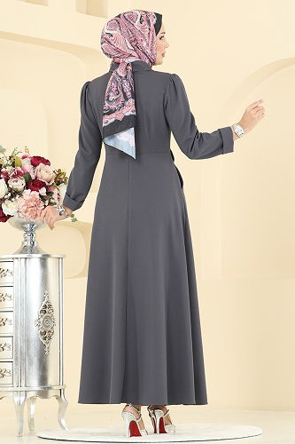 moda selvim Ceket Detaylı Dabıl Elbise 2743SL432 Antrasit - Thumbnail