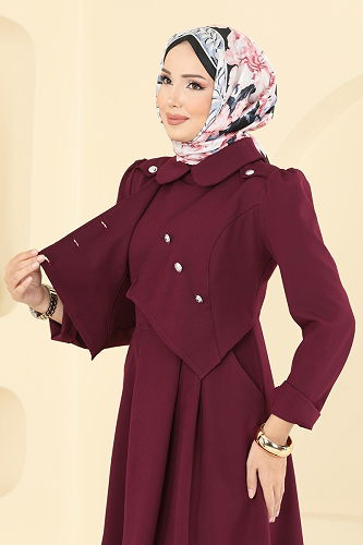 moda selvim Ceket Detaylı Dabıl Elbise 2743SL432 Bordo - Thumbnail