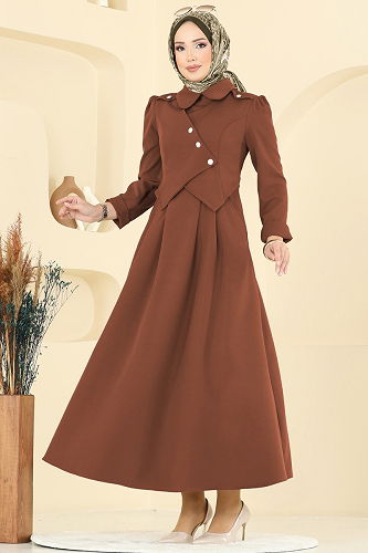 moda selvim Ceket Detaylı Dabıl Elbise 2743SL432 Kahve - Thumbnail