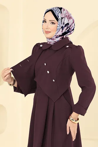 moda selvim Ceket Detaylı Dabıl Elbise 2743SL432 Mürdüm - Thumbnail