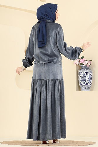 moda selvim Ceket Detaylı İkili Elbise 0353ERK1158 Antrasit - Thumbnail