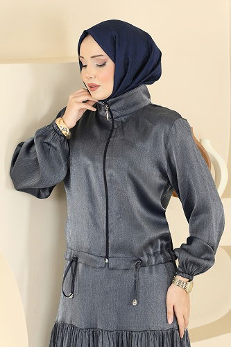 moda selvim Ceket Detaylı İkili Elbise 0353ERK1158 Antrasit - Thumbnail