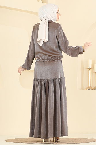 moda selvim Ceket Detaylı İkili Elbise 0353ERK1158 Kahve - Thumbnail