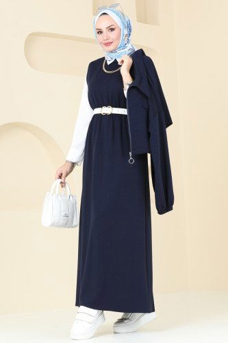 moda selvim Ceket Detaylı Modal Kumaş Elbise 20782MDP186 Laci - Thumbnail