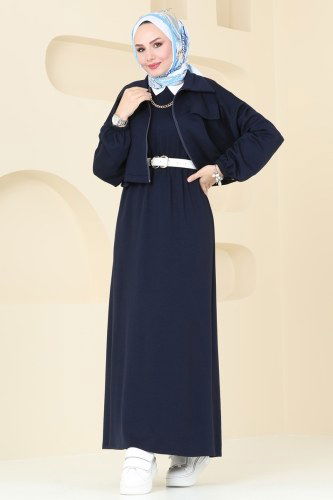 moda selvim Ceket Detaylı Modal Kumaş Elbise 20782MDP186 Laci - Thumbnail